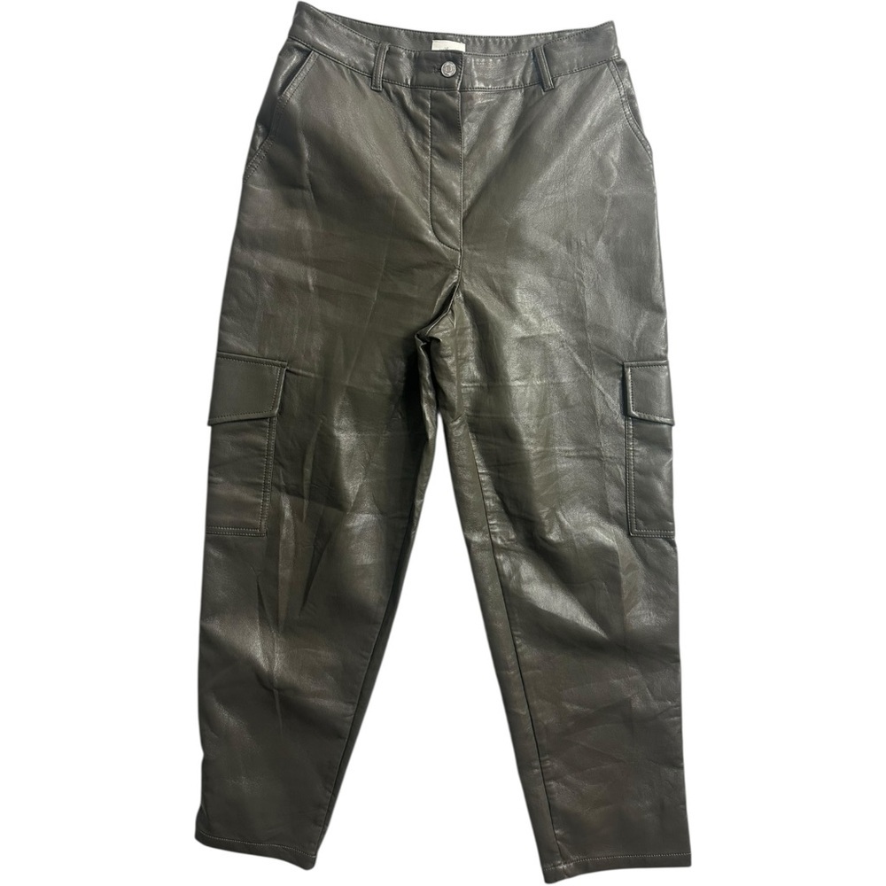 Aritzia WILFRED Faux Leather Modern Cargo Pockets Ankle Pants Size 10